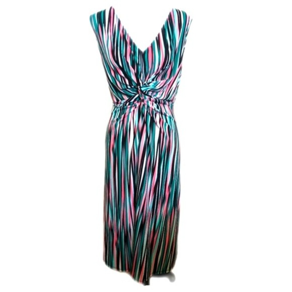 Catherines plus deep v-neck midi dress, multicolor, stretchy, flowy - 1X 18/20W